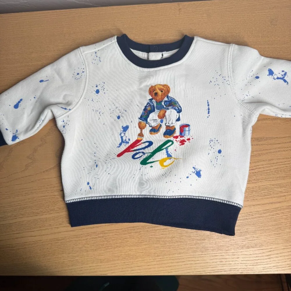 Ralph‎ Lauren Baby Boys White & Navy Sweatshirt Size NEW WITH TAG top only